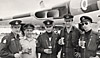 The Jeffers crew (50 Sqn) taken on our arrival in Darwin, 2nd March 1973, on Ex Sunflower.  The crew is, left to right John Maclaren (co-pilot), Colin Hinge (AEO), Gordon Brady (Nav Rad), Pete Jeffers (Captain) and Mac McBeath (Plotter).  The aircraft is XM 605. [Gordon Brady]