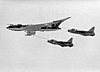 Lightning F6 fighters following XH587 Air-Air Refuelling drogues, Laverton, 1971 [Chris Wren]